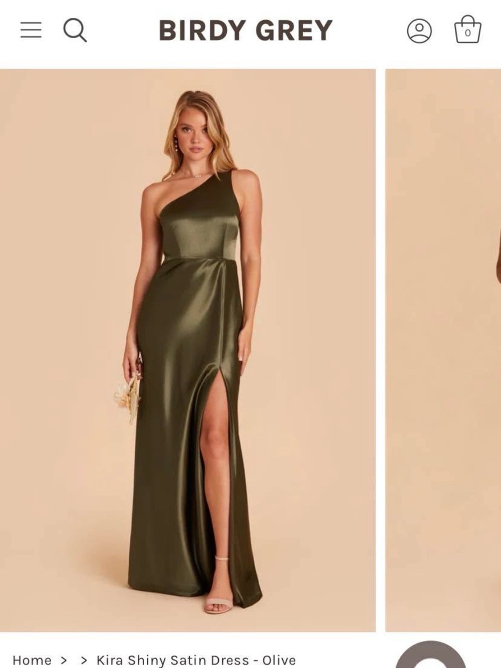 Birdy Grey Olive One-Shoulder Satin Gown with Side Slit